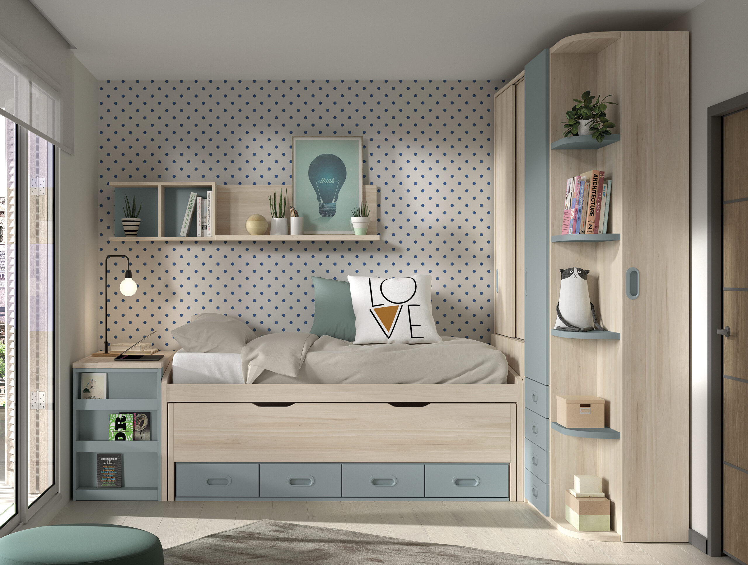 ▷ Dormitorio juvenil con cama compacto