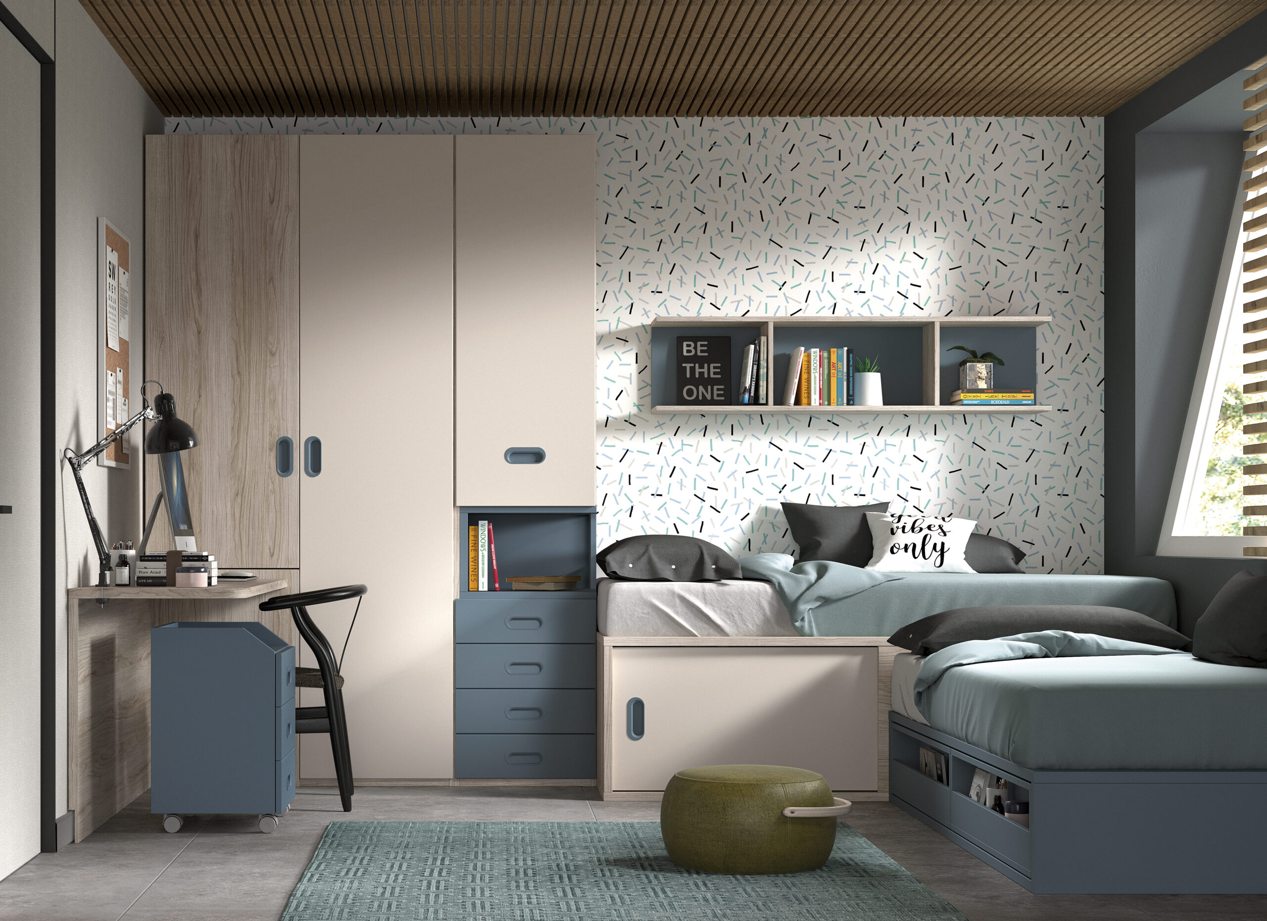 Dormitorio juvenil completo Blanco/Grey/Grafito Start 07 - Mueblam